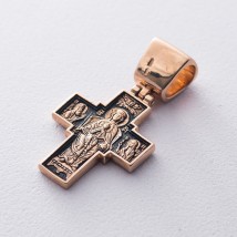 Золотой крест с чернением "Спас на престоле. Божия Матерь на престоле" п02432 Онікс