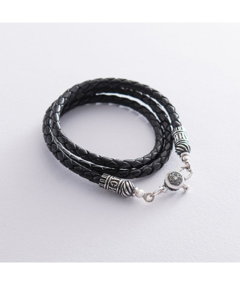 Leather cord "Save and Preserve" with silver clasp (4mm) 18391 Onix 55
