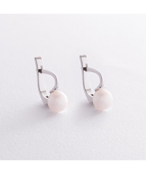 Silver earrings with pearls OR123810 Onyx