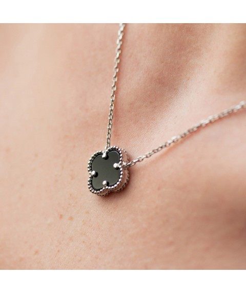 Silver necklace "Clover" (onyx) 181307 Onyx 43