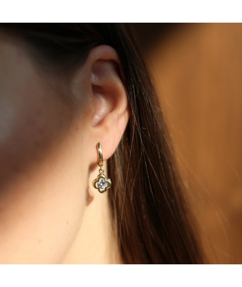 Gold earrings "Clover" with cubic zirconia s04926 Onyx