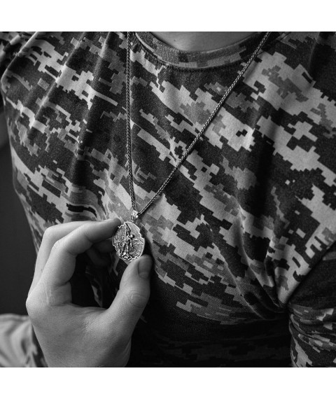 Срібний кулон "Український воїн. Молитва до Архангела Михайла" 133226 Онікс