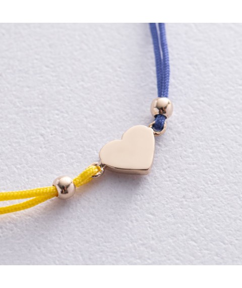 Bracelet "Ukrainian heart" in yellow gold (blue and yellow thread) b05275 Onix