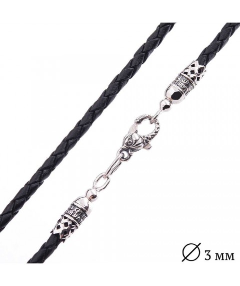 Leather cord "Save and Preserve" with silver clasp "Fish" (3mm) 18154 Onix 55