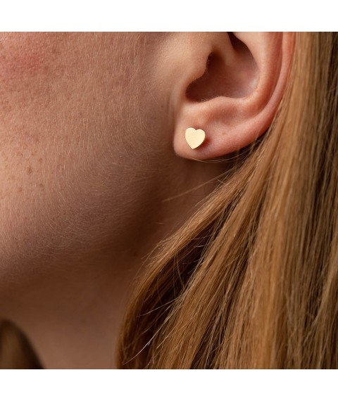 Gold earrings - studs "Hearts" s06192 Onyx