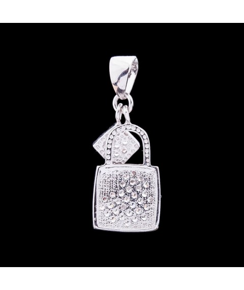 Silver pendant "Key and lock" with cubic zirconia 132243 Onyx