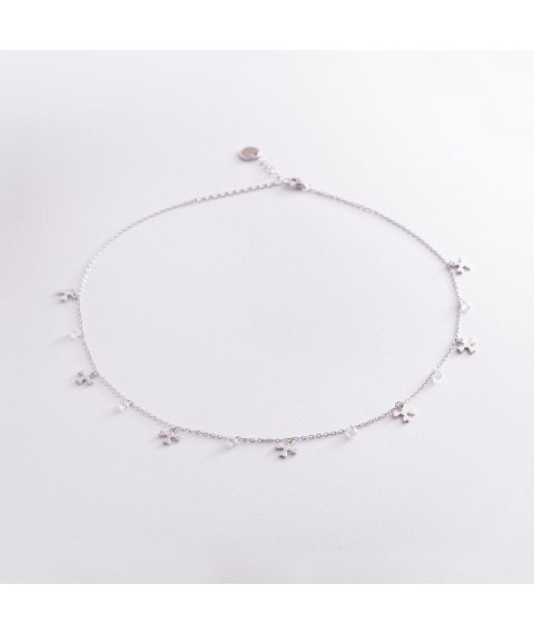 Silver necklace "Clover" with cubic zirconia 181139 Onyx 46