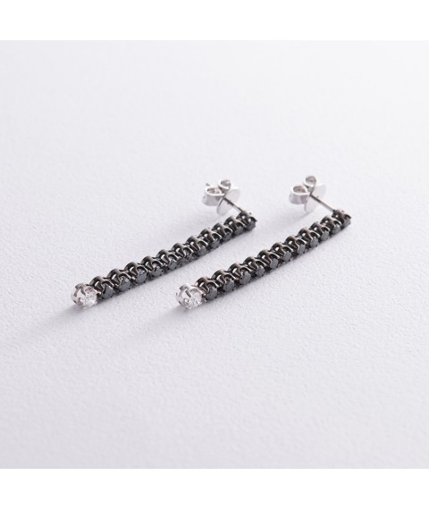 Gold earrings with black and white diamonds sb0440di Onyx