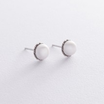 Earrings - studs with pearls (silver) 121024 Onyx