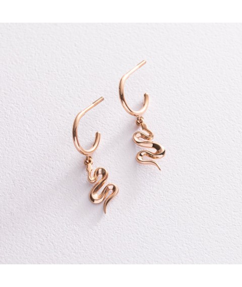 Gold earrings - studs "Snakes" s07327 Onyx