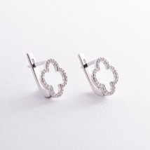 Срібні сережки "Клевер" з фіанітами 008250 Онікс