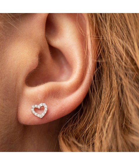 Gold earrings - studs "Hearts" with diamonds sb0470ch Onyx