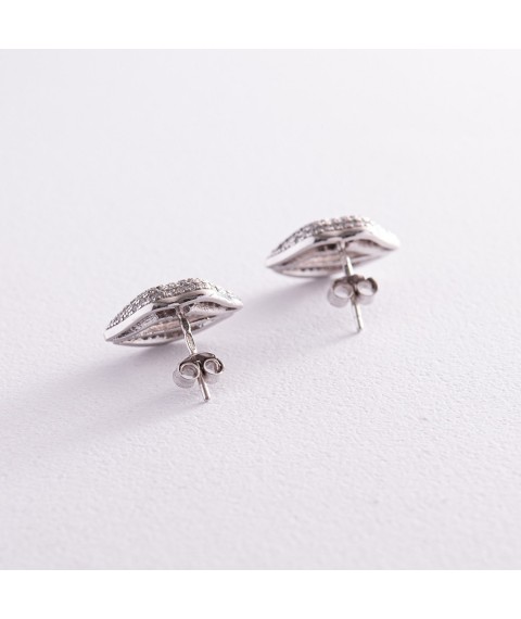 Срібні сережки - пусети "Губки" з фіаніти 121672 Онікс