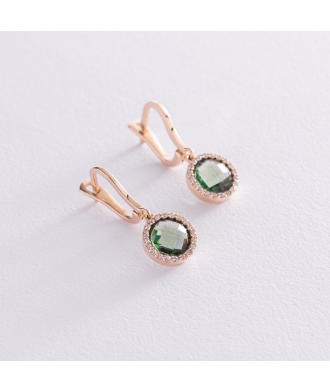 Gold earrings with green and white cubic zirconia s07455 Onyx