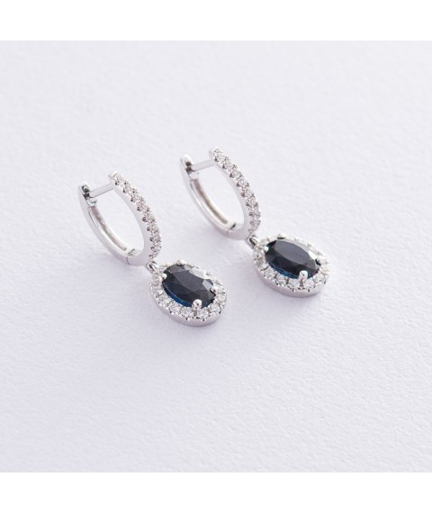 Gold earrings with diamonds and sapphires sb0052sa Onyx