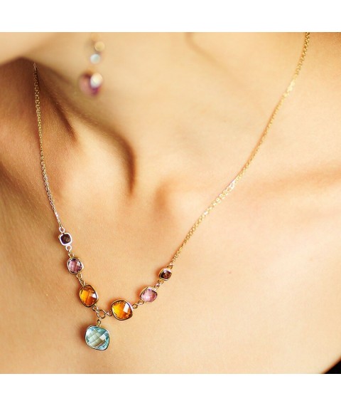 Gold necklace with natural stones kol00530 Onix 50