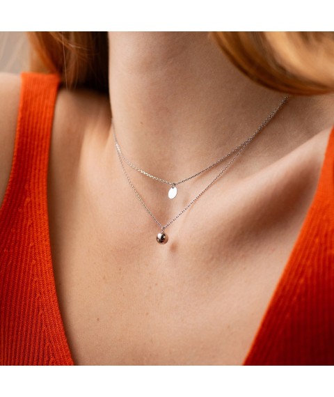 Double necklace "Ball and coin" in white gold count01893 Onix 40