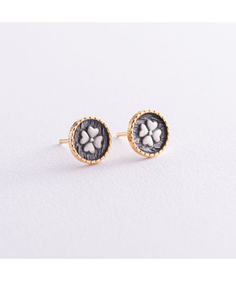 Earrings - studs "Luck" in silver (gilding, blackening) 122797 Onyx