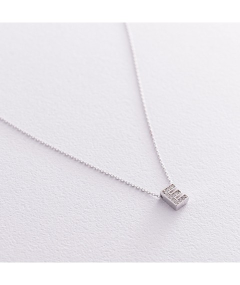 Necklace with the letter "E" in white gold (cubic zirconia) kol01329E Onix 45