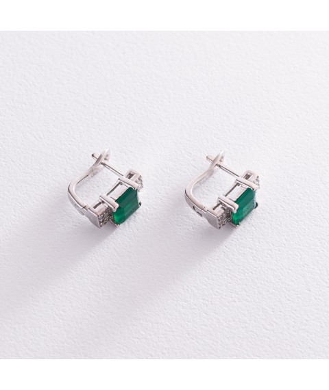 Silver earrings with chrysoprase and cubic zirconia 121369 Onyx