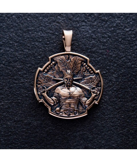 Gold pendant "Ukrainian Cossack. Prayer to the Blessed Virgin Mary" p03797 Onyx