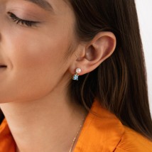Gold earrings - studs "Alma" (blue cubic zirconia, pearls) s08253 Onyx