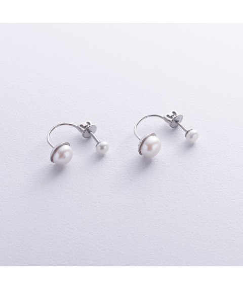 Silver earrings - studs with pearls 902-00738 Onyx