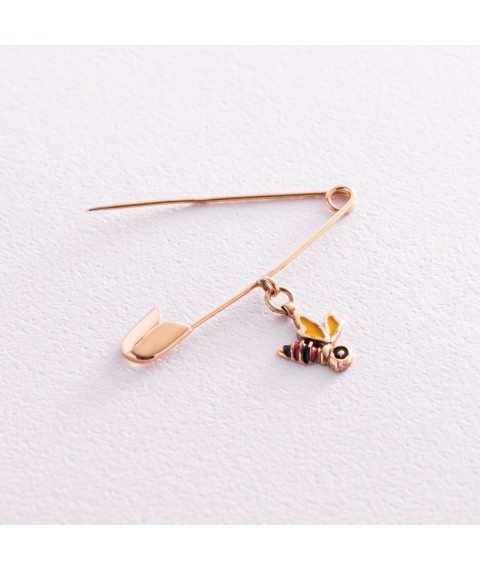 Gold children's pin "Bee" with enamel zak00144 Onyx