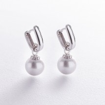 Earrings in white gold (cult. fresh pearls) s08587 Onyx