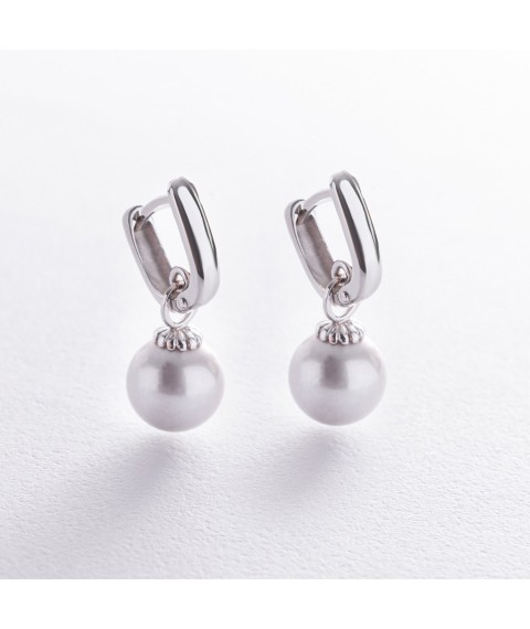 Earrings in white gold (cult. fresh pearls) s08587 Onyx