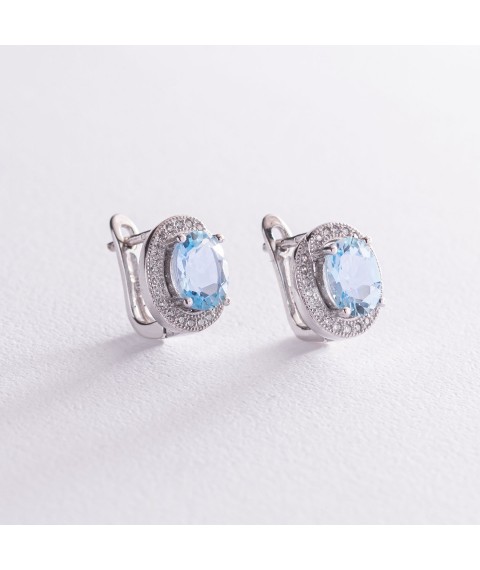 Silver earrings with blue topaz and cubic zirconia 121389 Onyx