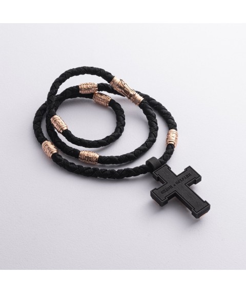 Men's Orthodox cross on a cord made of ebony and gold kol02134 Onix 60