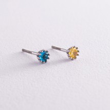 Срібні сережки - пусети (блакитні та жовті камені) 309 Онікс