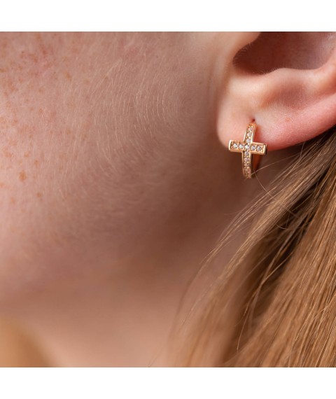 Gold earrings - rings "Cross" with cubic zirconia s07959 Onyx