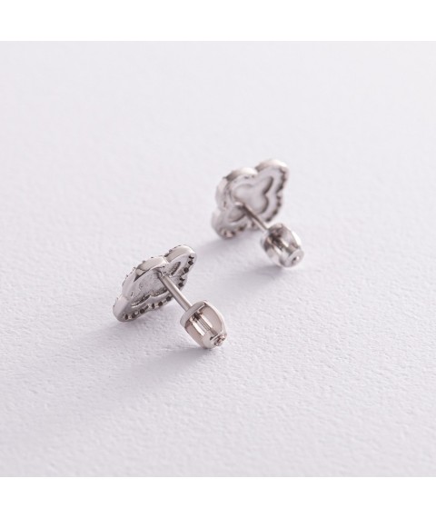 Срібні сережки - пусети "Клевер" (емаль, фіаніти) 065210 Онікс