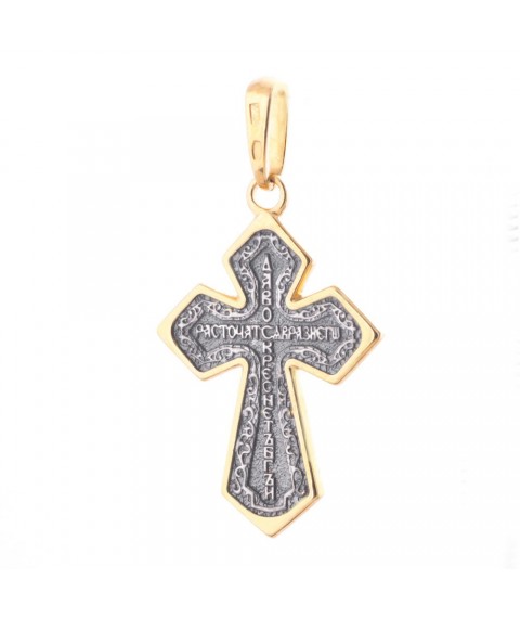Silver Orthodox cross with gold plated "Crucifixion" 132424 Onyx