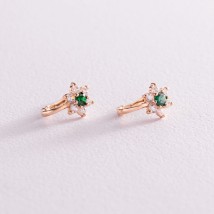 Children's gold earrings "Flowers" with green cubic zirconia s03612 Onyx