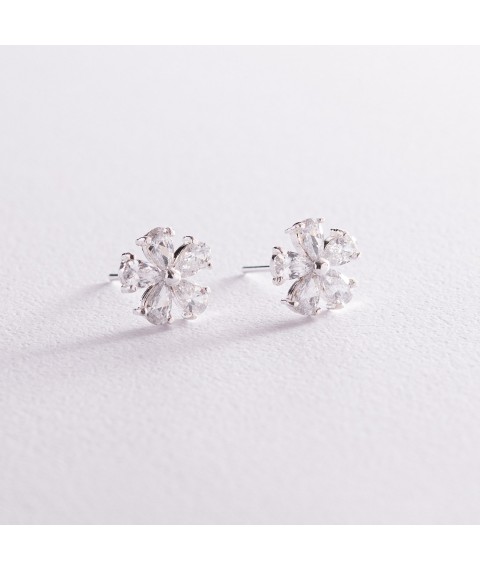 Silver stud earrings "Flowers" (cubic zirconia) 121233 Onyx