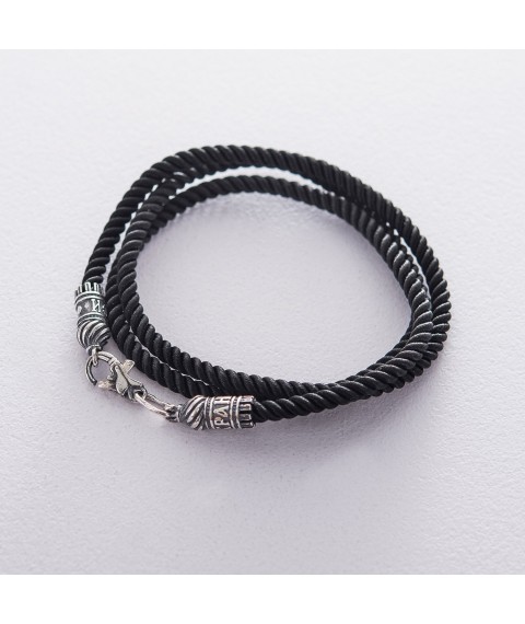 Шелковый шнурок "Спаси и сохрани" с серебряной застежкой (3мм) 18440 Онікс  45