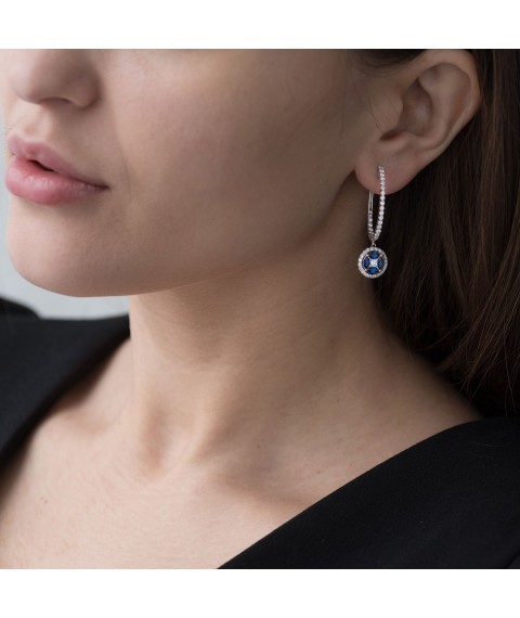 Gold earrings with sapphires and diamonds e00903mi Onyx