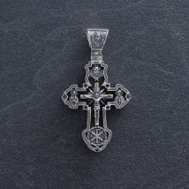 Срібний хрест "Розп'яття. Архангел Михаїл" з ебеновим деревом 943 Онікс