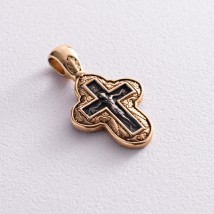 Silver children's cross "Crucifixion. Prayer to the Life-Giving Cross" with gold plated 131467 Onyx