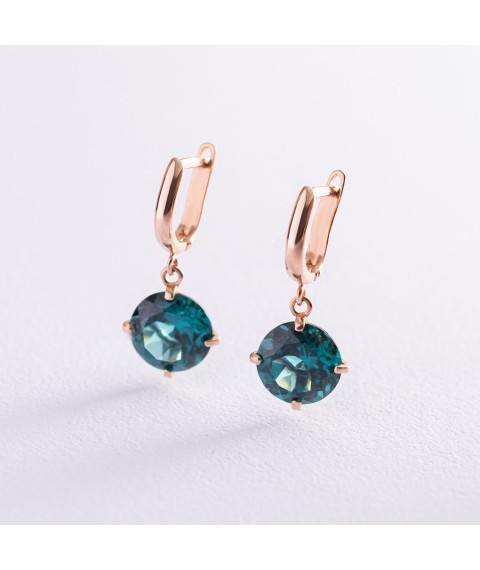 Gold earrings "Attraction" with synthetic tourmaline s05298 Onyx