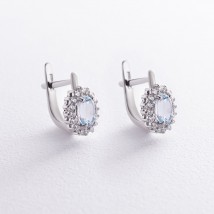 Срібні сережки з блакитним топазом і фіанітами GS-02-134-3910 Онікс