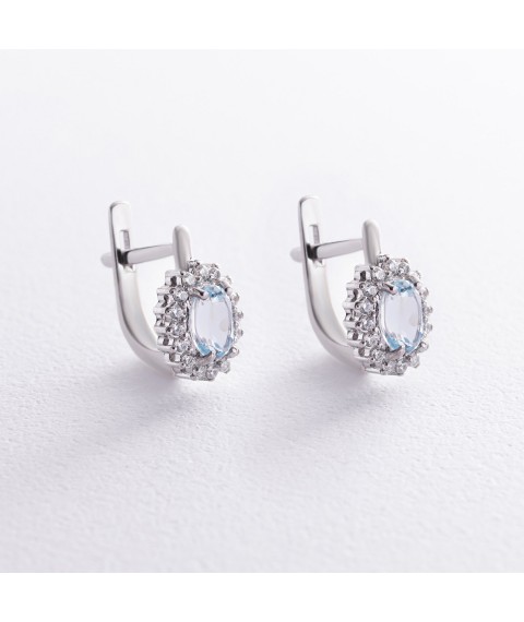 Silver earrings with blue topaz and cubic zirconia GS-02-134-3910 Onyx