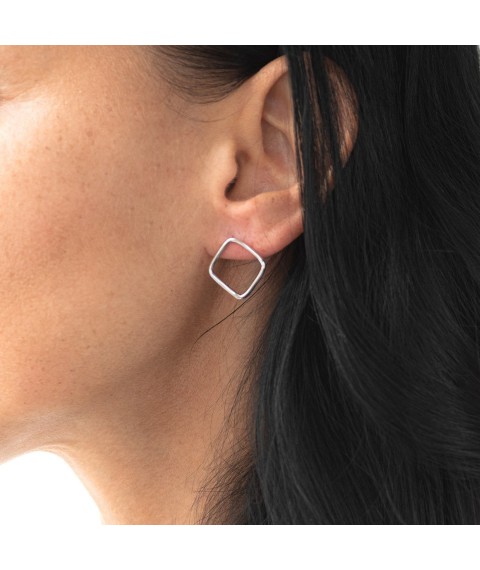 Earrings - studs "Rhombuses" in white gold s06981 Onyx