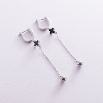 Silver earrings "Clover with bells" (enamel) 122788 Onyx