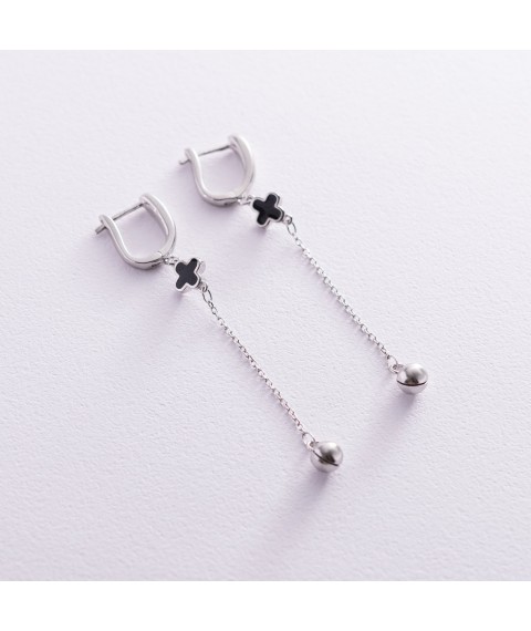 Silver earrings "Clover with bells" (enamel) 122788 Onyx
