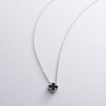 Silver necklace "Clover" with onyx 18927 Onyx