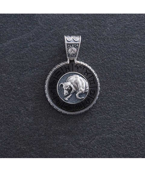 Срібний кулон "Знак зодіаку Тілець" з ебеном 1041телець Онікс